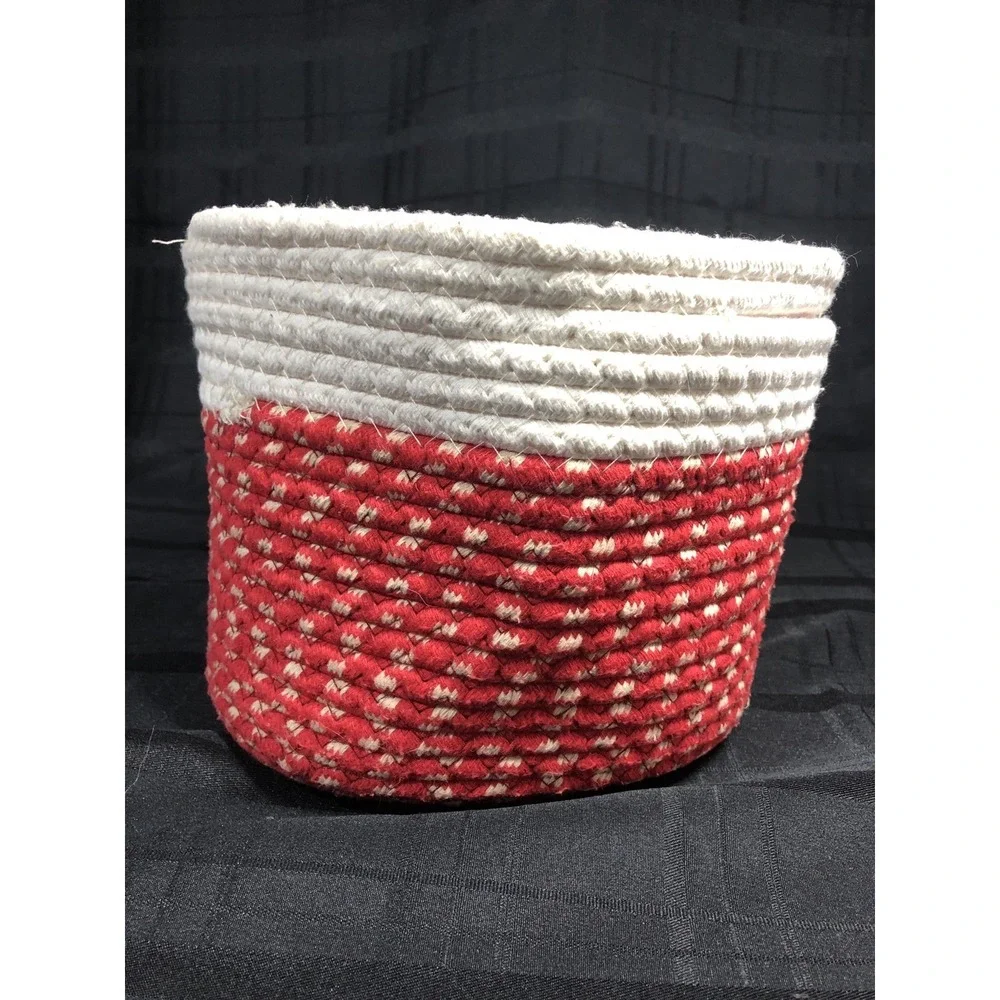 Christmas Basket - Woven Fabric in Red and White